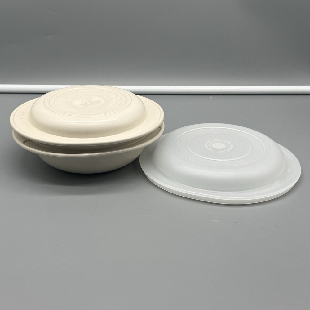 Vintage Tupperware Ultra 21 1748 1749 Casserole 2 Cup 2 Lids Ovenware Beige